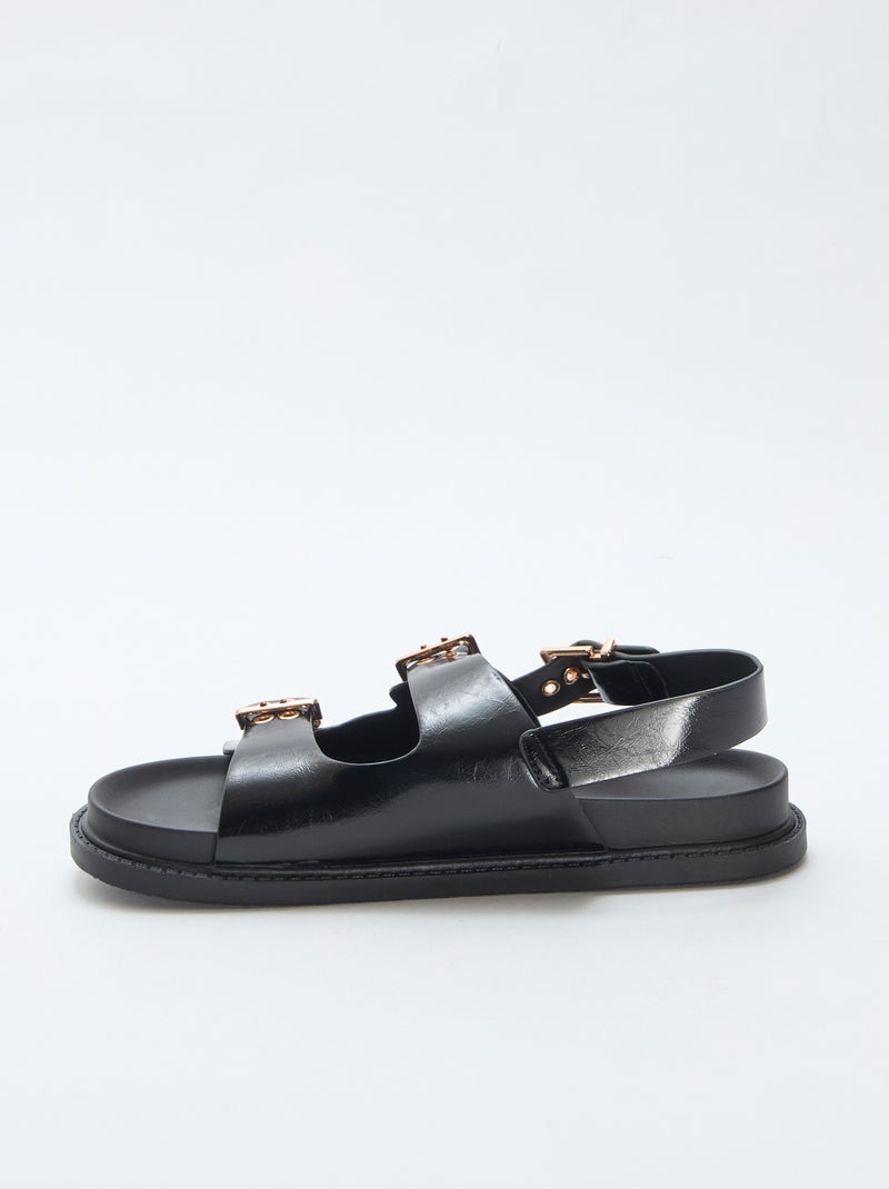 Mules em imitação de couro com 3 tiras ajustáveis Preto - Kiabi