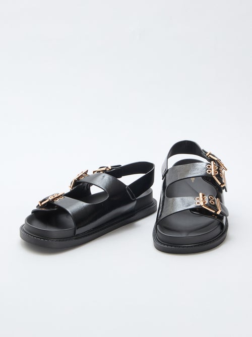 Mules em imitação de couro com 3 tiras ajustáveis - Kiabi