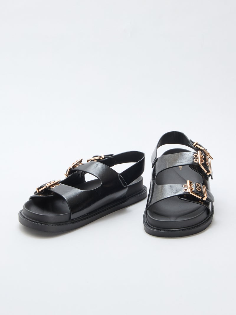 Mules em imitação de couro com 3 tiras ajustáveis Preto - Kiabi