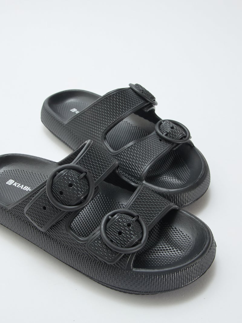 Mules lisas com tira dupla Preto - Kiabi