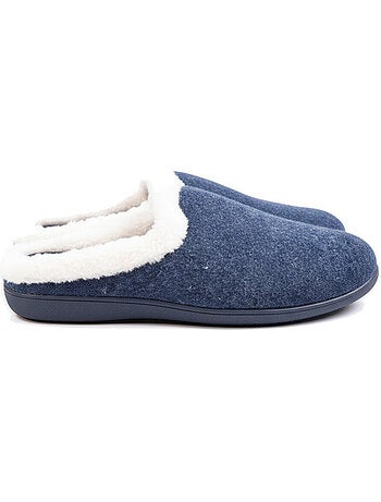 Mules mulher inverno ozabi, feltro liso mesclado, gola falsa pele