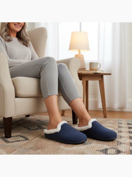 Mules mulher inverno ozabi, feltro liso mesclado, gola falsa pele - Kiabi Mules mulher inverno ozabi, feltro liso mesclado, gola falsa pele - Kiabi