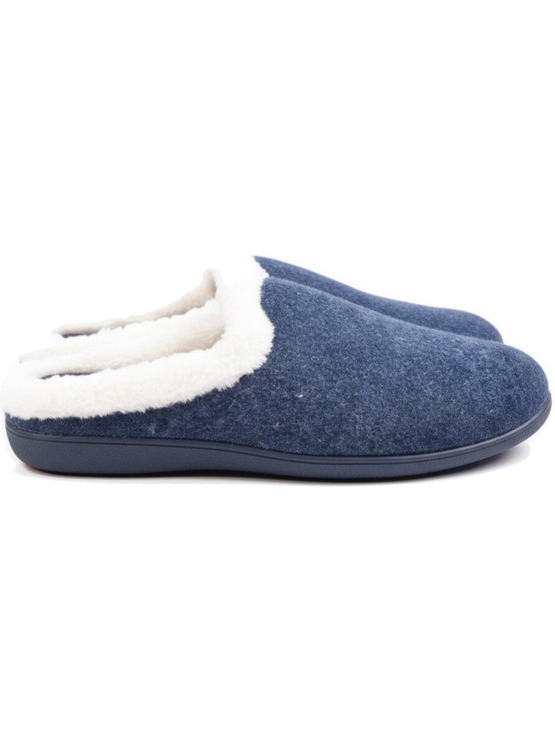 Mules mulher inverno ozabi, feltro liso mesclado, gola falsa pele Azul-marinho - Kiabi