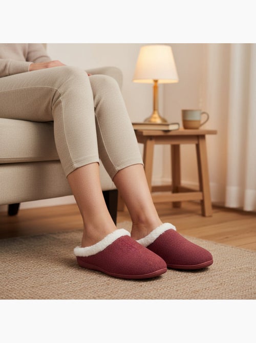 Mules mulher inverno ozabi, feltro liso mesclado, gola falsa pele - Kiabi Mules mulher inverno ozabi, feltro liso mesclado, gola falsa pele - Kiabi