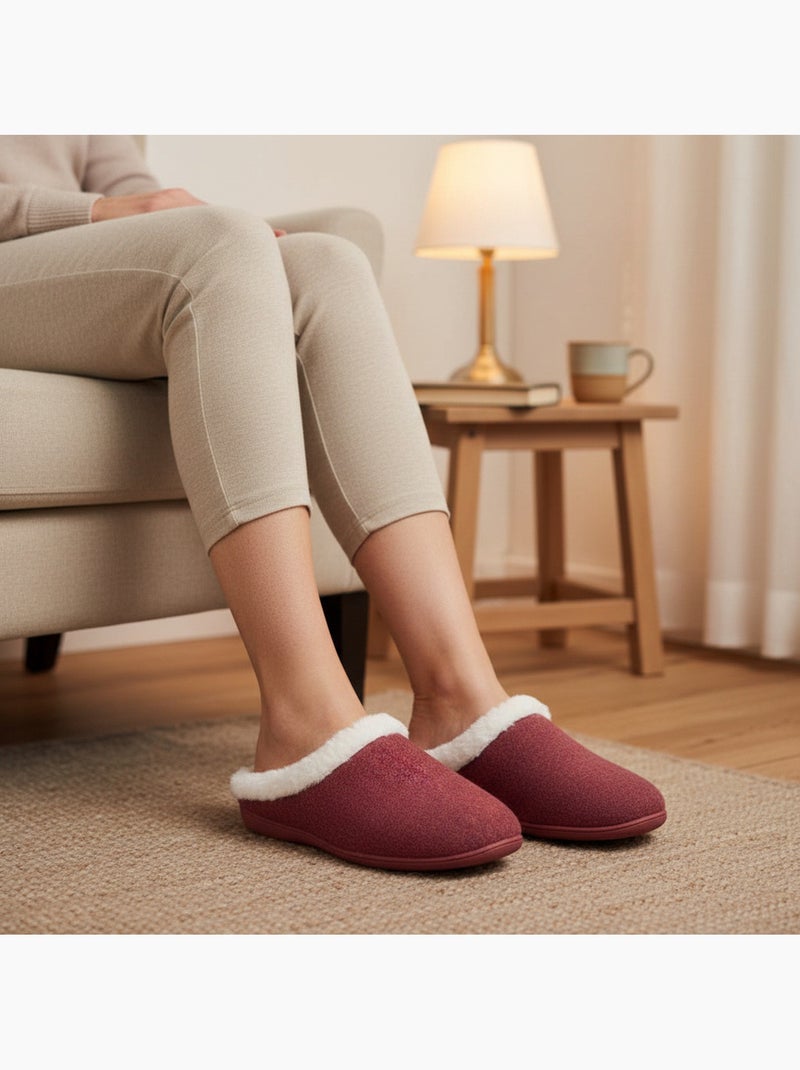 Mules mulher inverno ozabi, feltro liso mesclado, gola falsa pele Bordô - Kiabi