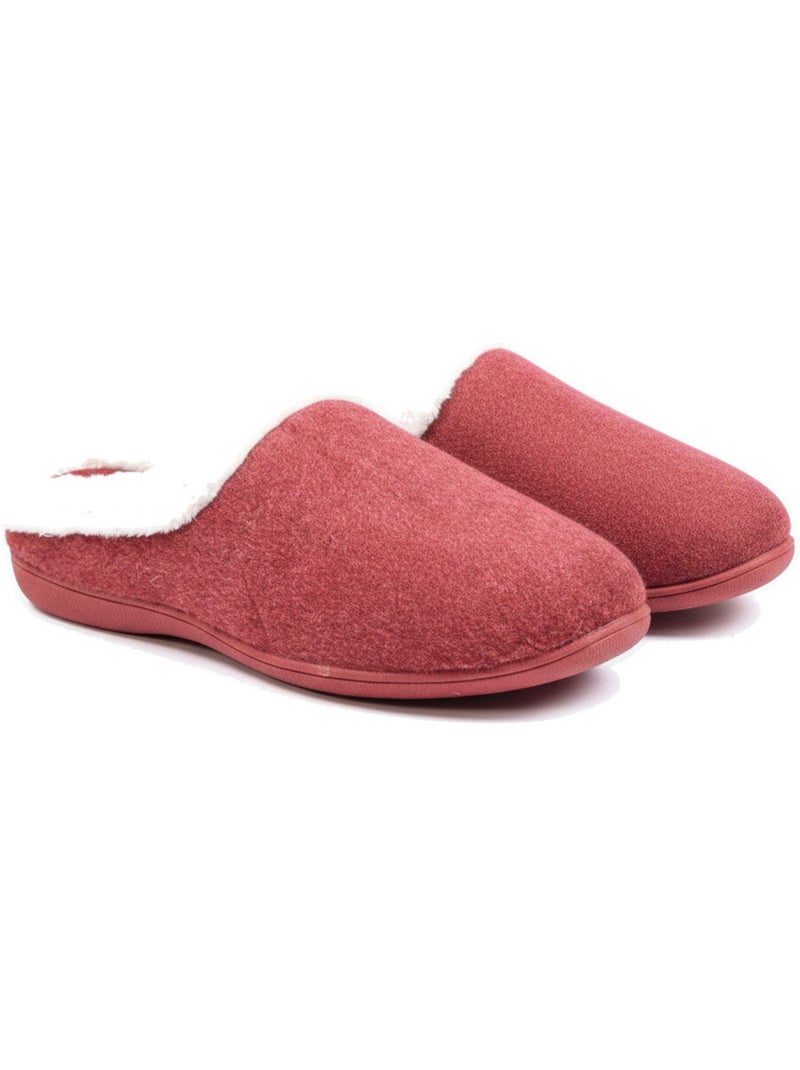 Mules mulher inverno ozabi, feltro liso mesclado, gola falsa pele Bordô - Kiabi