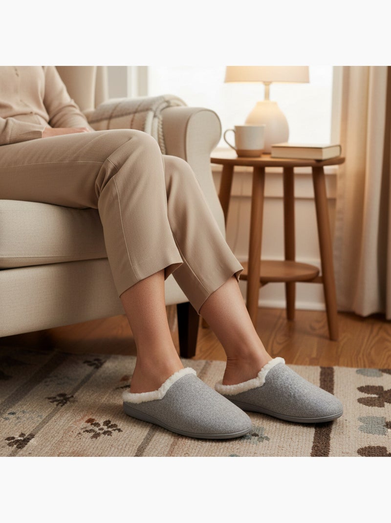 Mules mulher inverno ozabi, feltro liso mesclado, gola falsa pele Cinza - Kiabi
