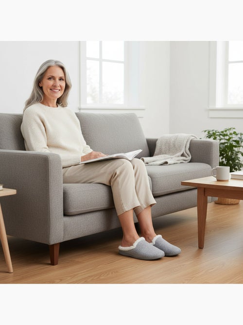 Mules mulher inverno ozabi, feltro liso mesclado, gola falsa pele - Kiabi