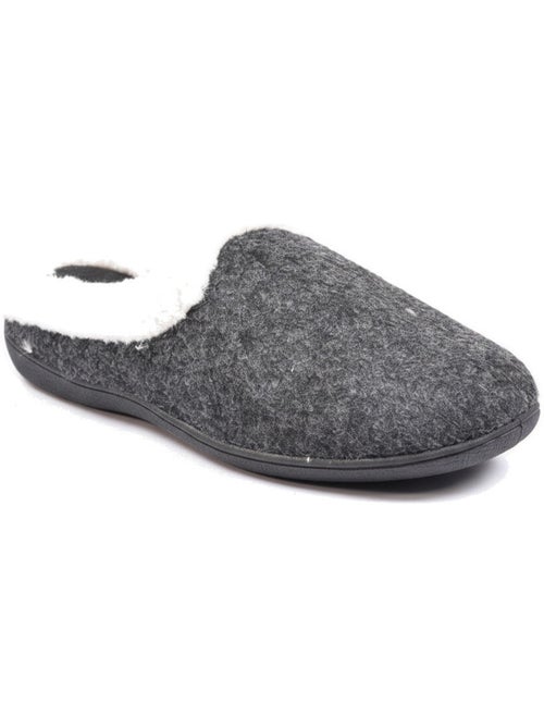 Mules mulher inverno ozabi, feltro liso mesclado, gola falsa pele - Kiabi Mules mulher inverno ozabi, feltro liso mesclado, gola falsa pele - Kiabi