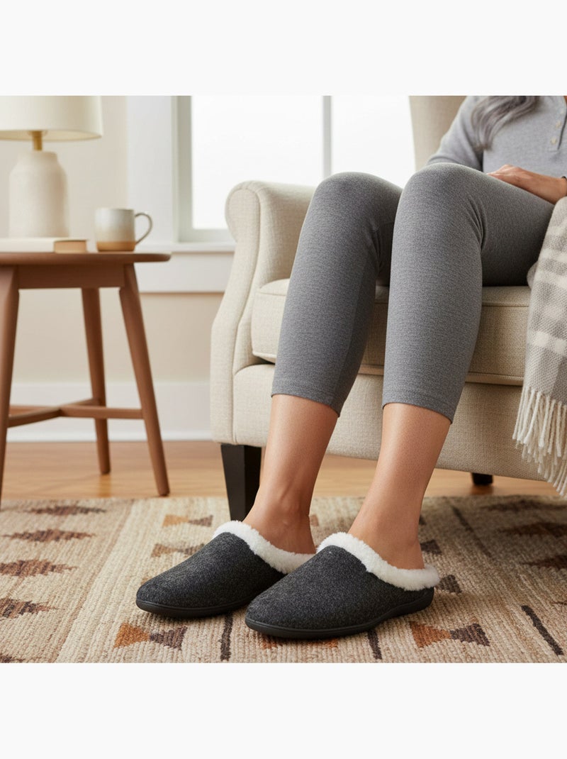 Mules mulher inverno ozabi, feltro liso mesclado, gola falsa pele Preto - Kiabi