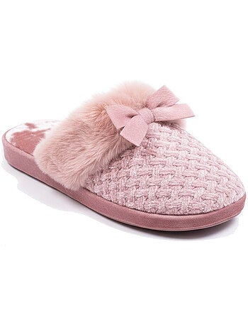 Mules mulher ozabi, malha fio lurex, gola falso pêlo e nó