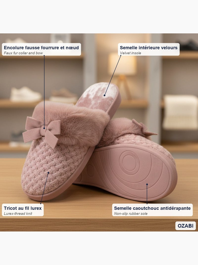 Mules mulher ozabi, malha fio lurex, gola falso pêlo e nó Malva - Kiabi
