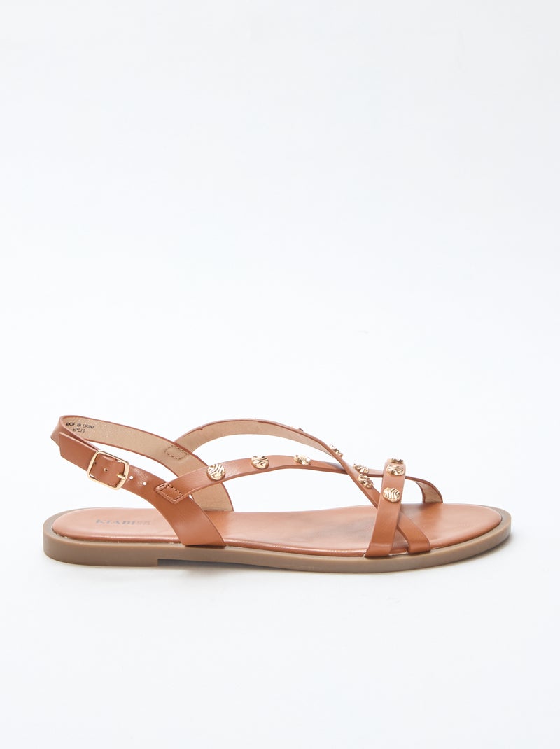 Mules multi-tiras com tachas brilhantes Castanho - Kiabi
