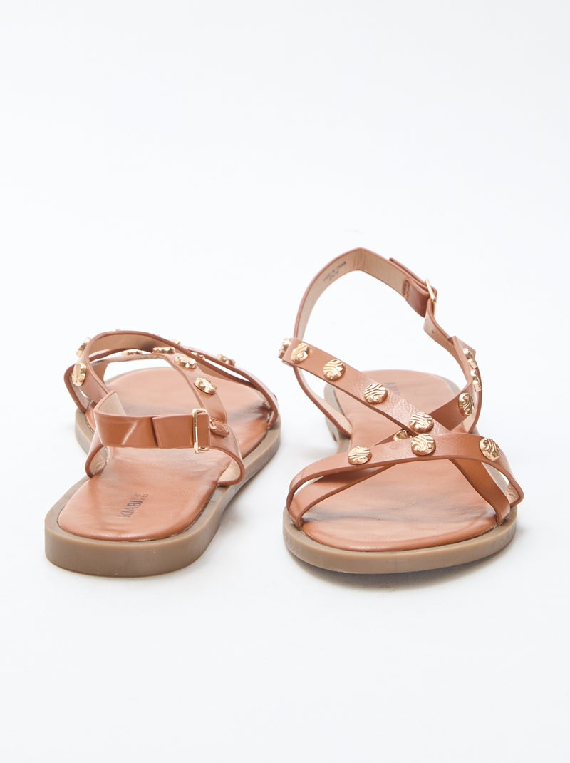 Mules multi-tiras com tachas brilhantes Castanho - Kiabi