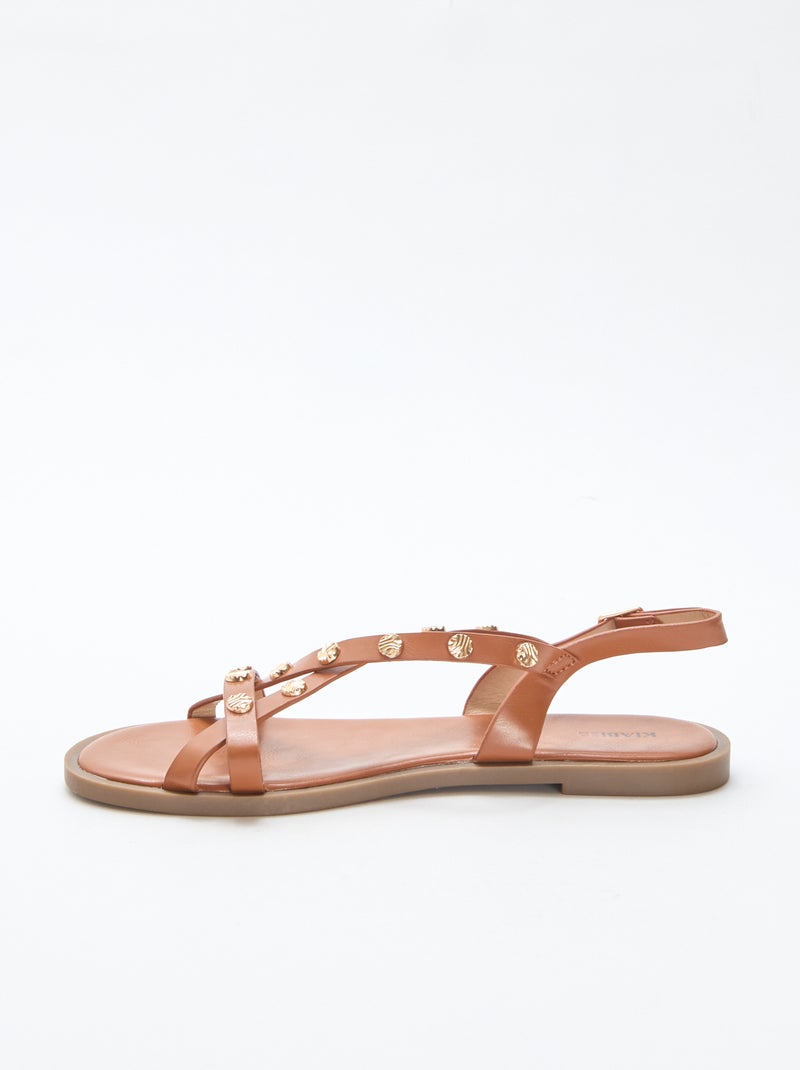 Mules multi-tiras com tachas brilhantes Castanho - Kiabi