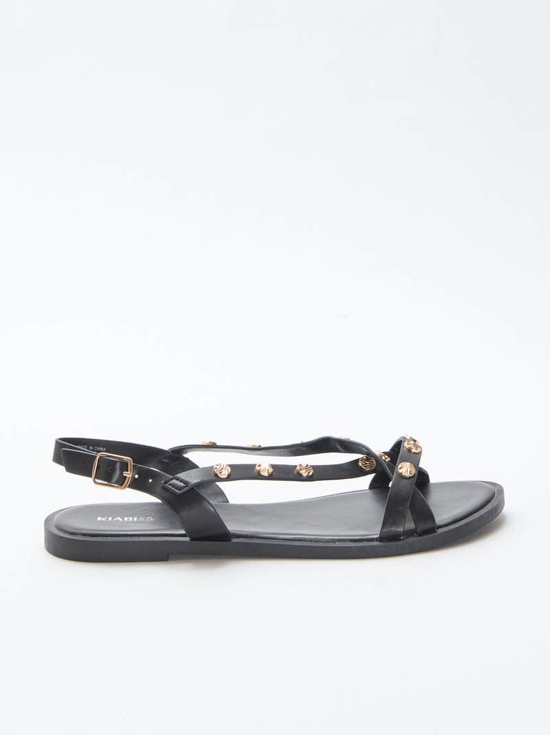 Mules multi-tiras com tachas brilhantes Preto - Kiabi