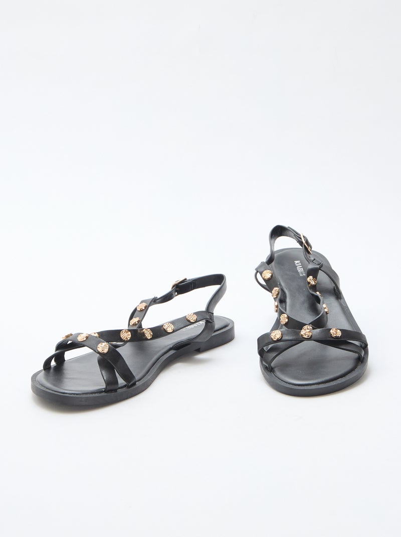 Mules multi-tiras com tachas brilhantes Preto - Kiabi