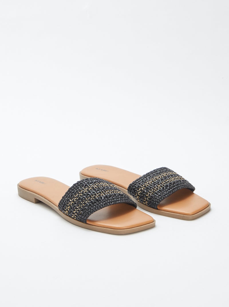 Mules rasas com tira tipo palha PRETO - Kiabi