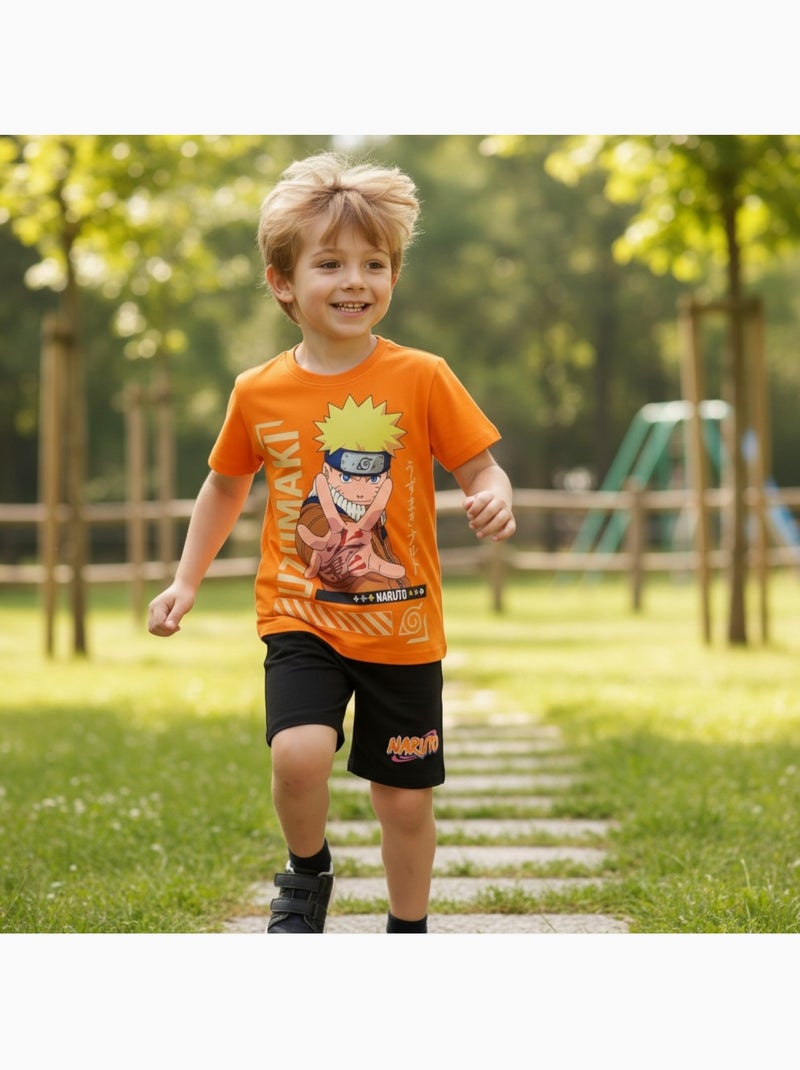 Naruto - Conjunto t-shirt e calção menino estampado Laranja - Kiabi