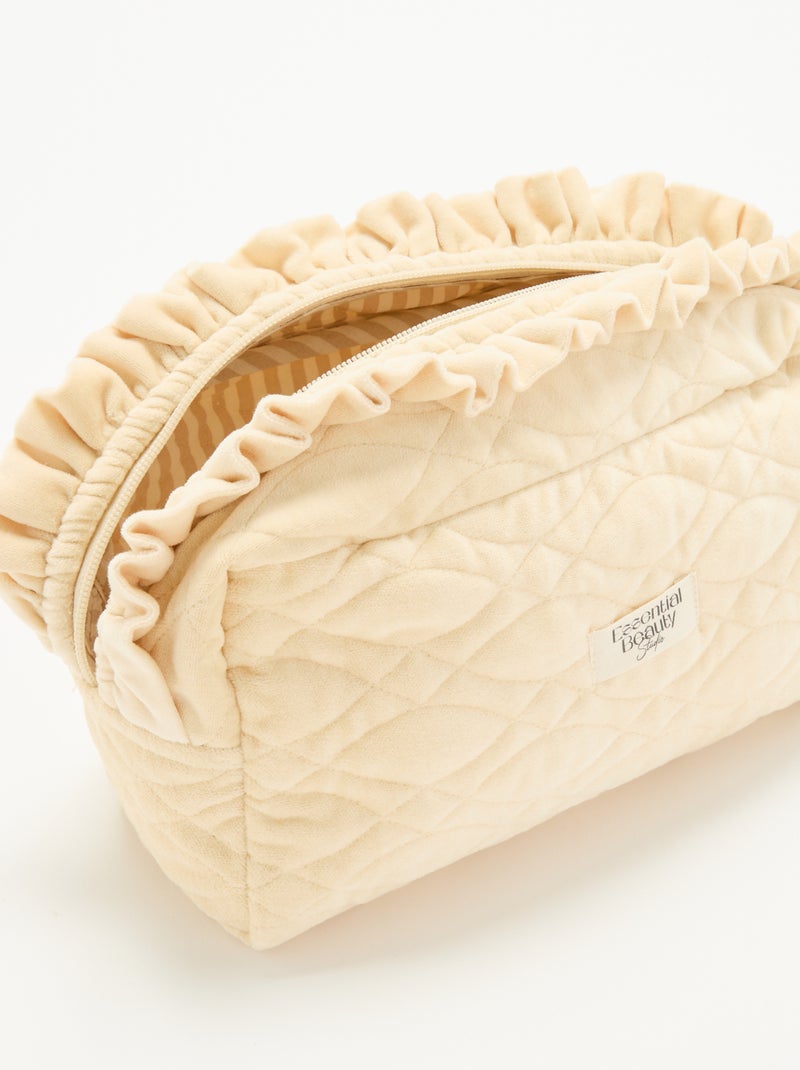 Necessaire de maquilhagem em veludo com ondulações Bege - Kiabi