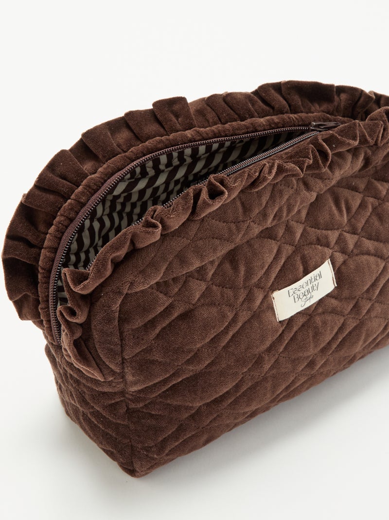 Necessaire de maquilhagem em veludo com ondulações Castanho - Kiabi