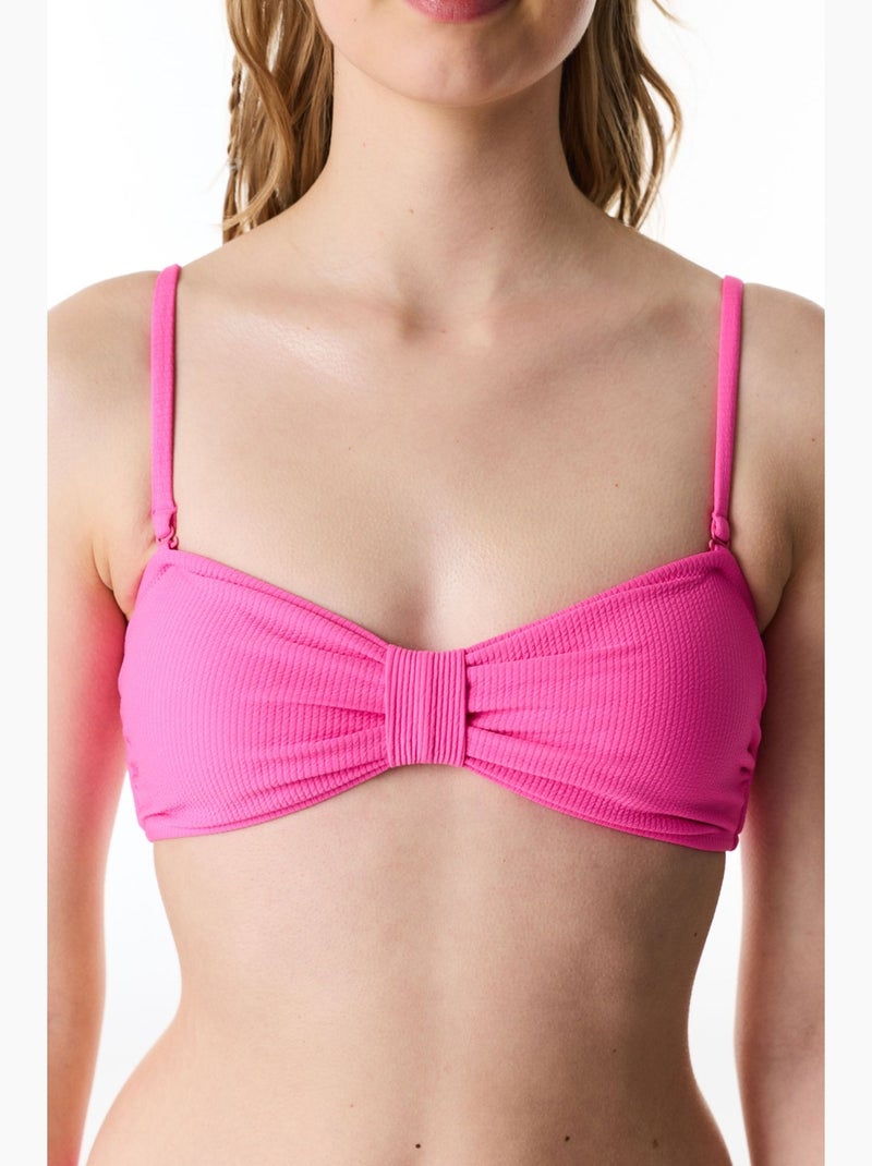 Nena brilhante top de biquíni tomara que caia com textura de nó penti Rosa-fluo/Solinotes - Kiabi