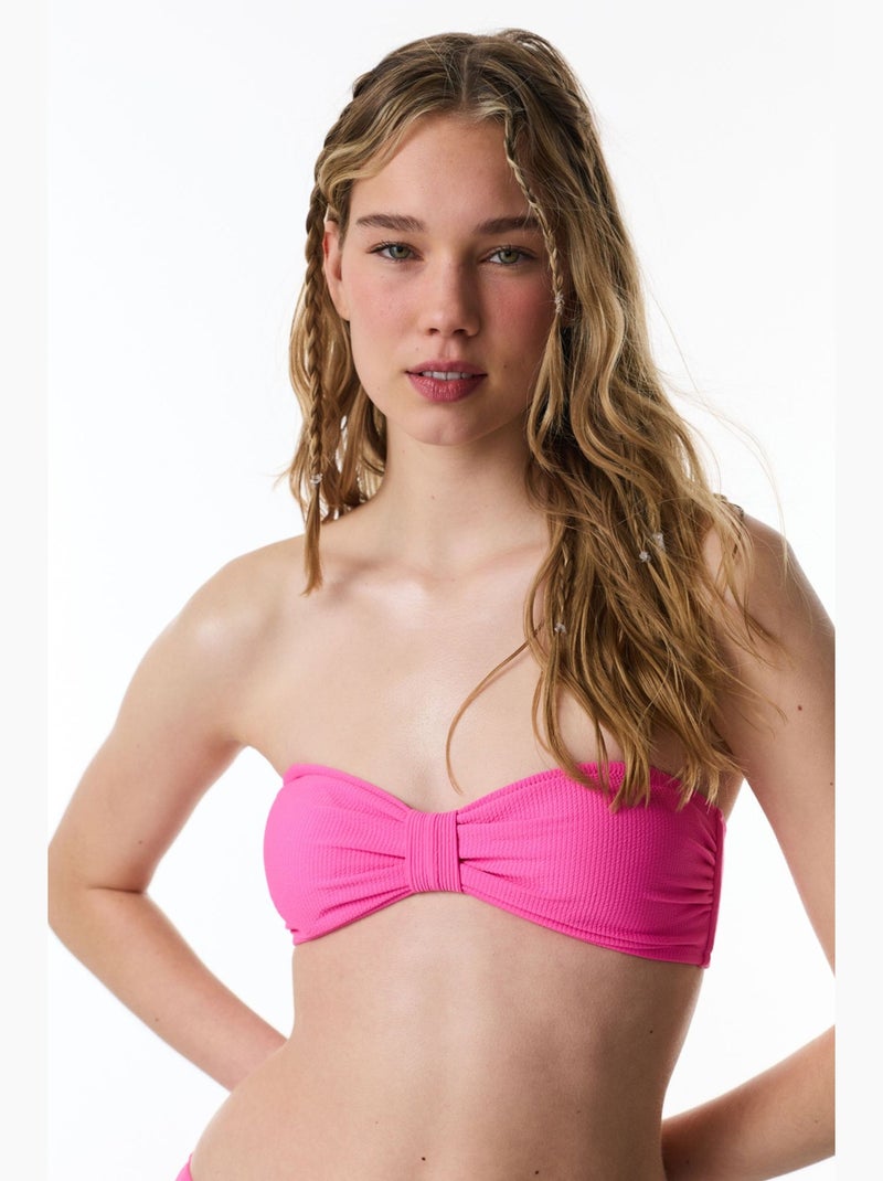 Nena brilhante top de biquíni tomara que caia com textura de nó penti Rosa-fluo/Solinotes - Kiabi