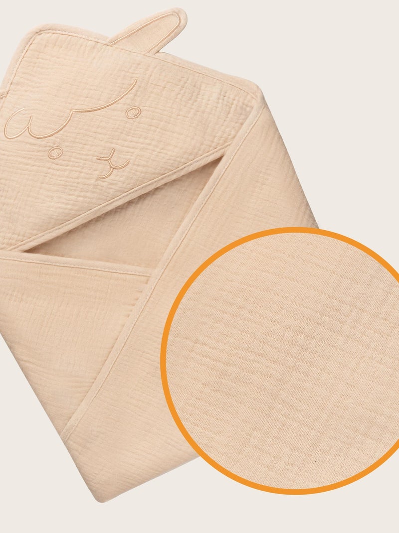 oalha com capuz em musselina LIONELO – 100% natural – 80 x 80 cm – Desde o primeiro dia de vida Bege-cinza - Kiabi