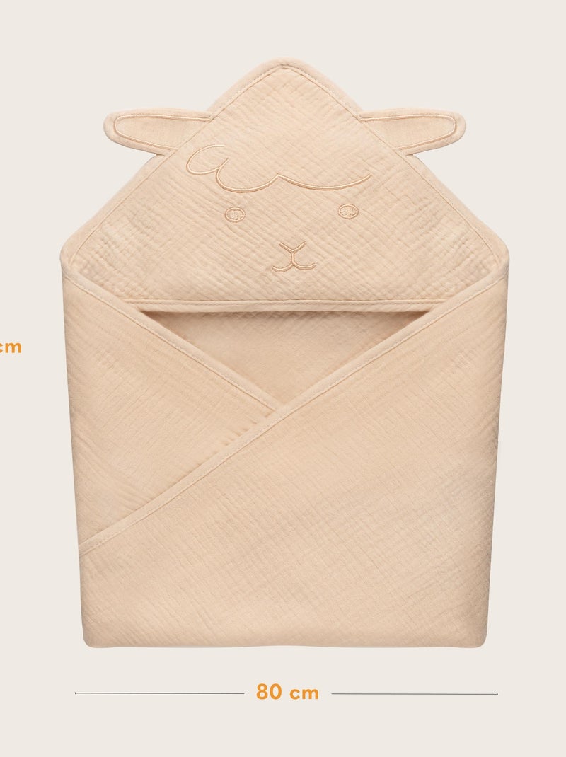 oalha com capuz em musselina LIONELO – 100% natural – 80 x 80 cm – Desde o primeiro dia de vida Bege-cinza - Kiabi