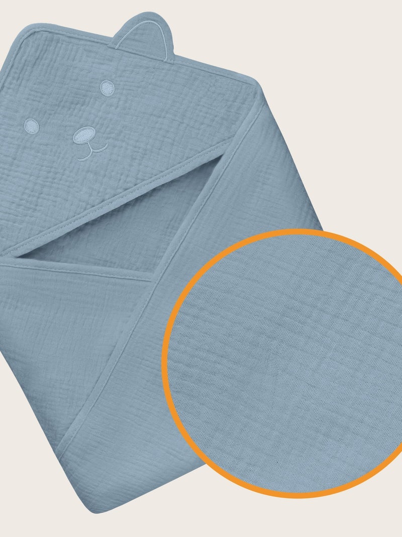 oalha com capuz em musselina LIONELO – 100% natural – 80 x 80 cm – Desde o primeiro dia de vida Cinza - Kiabi