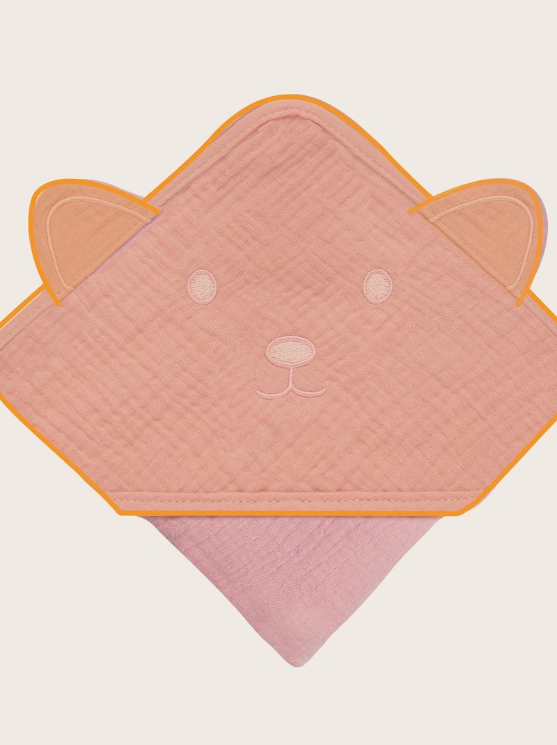 oalha com capuz em musselina LIONELO – 100% natural – 80 x 80 cm – Desde o primeiro dia de vida Rosa - Kiabi