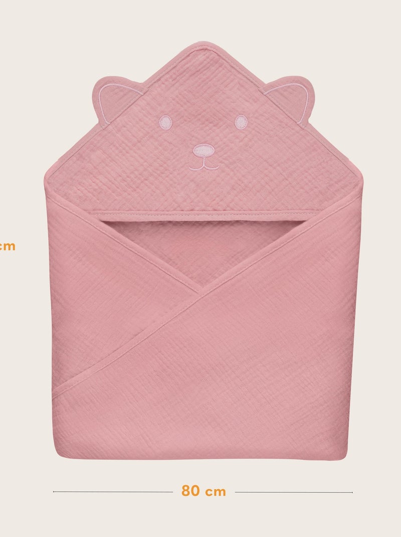 oalha com capuz em musselina LIONELO – 100% natural – 80 x 80 cm – Desde o primeiro dia de vida Rosa - Kiabi