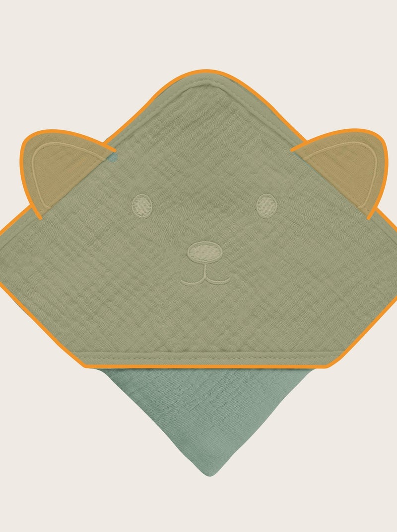 oalha com capuz em musselina LIONELO – 100% natural – 80 x 80 cm – Desde o primeiro dia de vida Verde - Kiabi