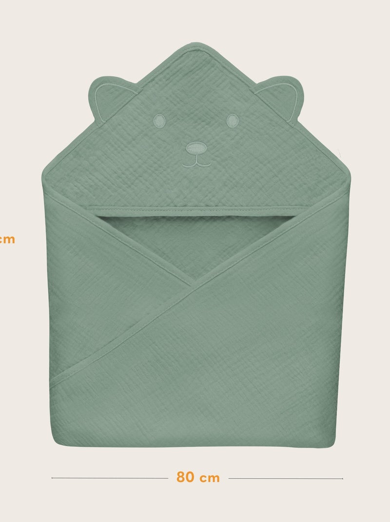 oalha com capuz em musselina LIONELO – 100% natural – 80 x 80 cm – Desde o primeiro dia de vida Verde - Kiabi