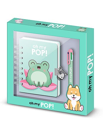 Oh my pop froggy conjunto diário a5 + caneta 6 cores, turquesa