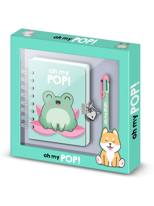 Oh My Pop Froggy Conjunto Diário A5 + Caneta 6 Cores, Turquesa - Kiabi
