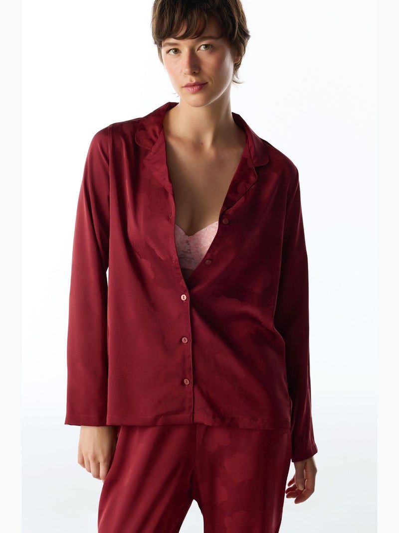 Orquidea conjunto de pijama em cetim floral com camisa e calça, manga longa penti Vermelho bordô - Kiabi