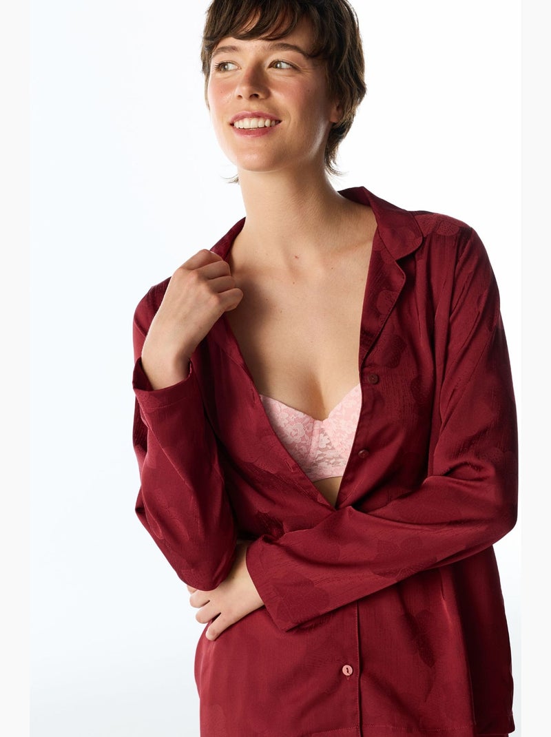Orquidea conjunto de pijama em cetim floral com camisa e calça, manga longa penti Vermelho bordô - Kiabi