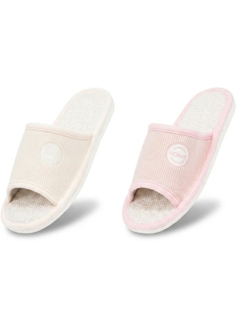 OZABI Chinelo Mula Mulher Pack 2 Pares Tecido Gofrado Ponta Aberta - Kiabi