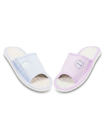 OZABI Chinelo Mula Mulher Pack 2 Pares Tecido Gofrado Ponta Aberta