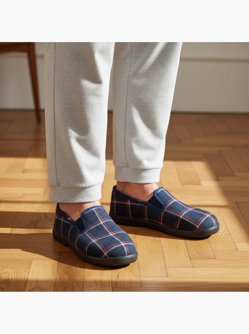 Ozabi chinelos charentaises para homem, forrados, com padrão xadrez e antiderrapantes Azul-marinho - Kiabi