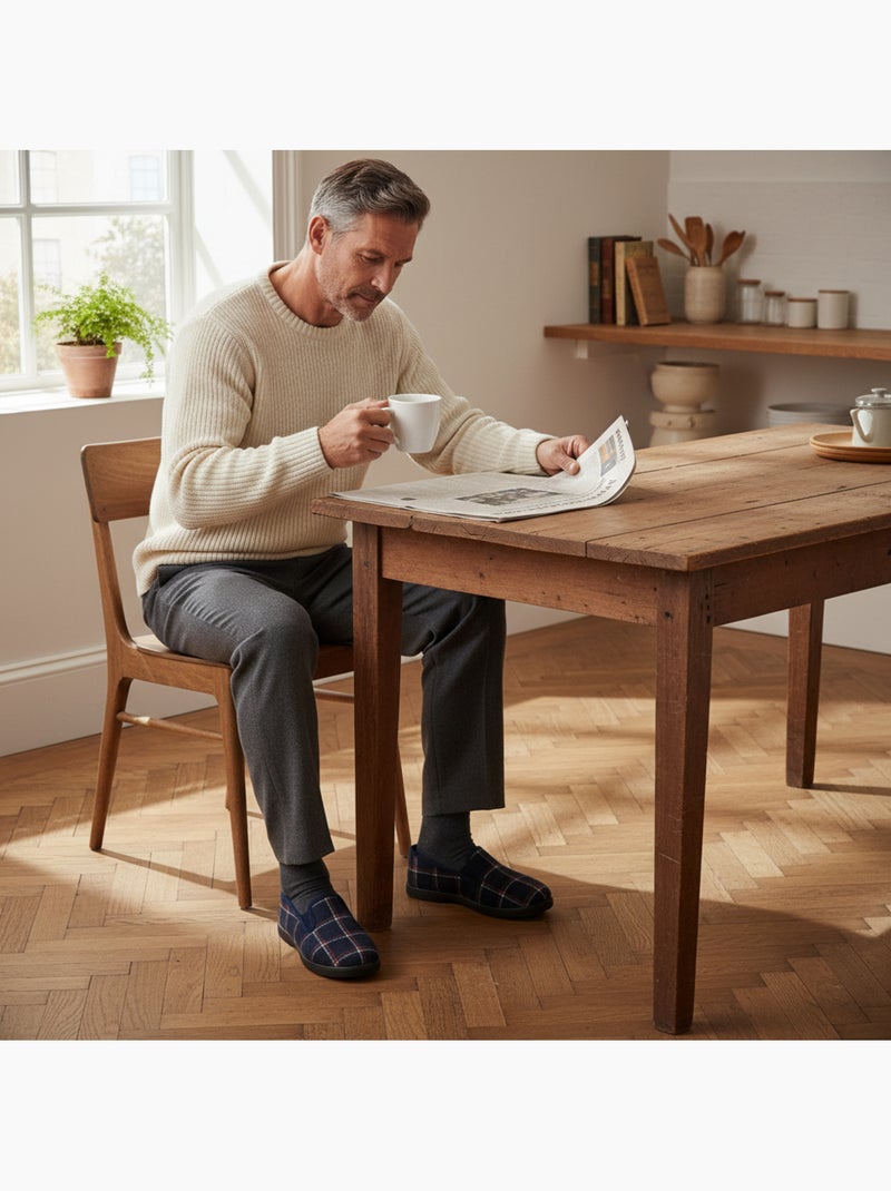 Ozabi chinelos charentaises para homem, forrados, com padrão xadrez e antiderrapantes Azul-marinho - Kiabi