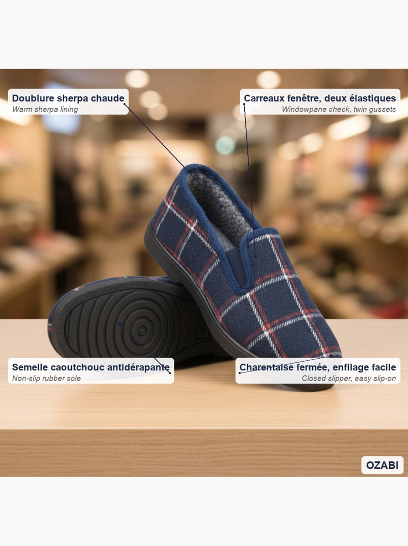 Ozabi chinelos charentaises para homem, forrados, com padrão xadrez e antiderrapantes Azul-marinho - Kiabi