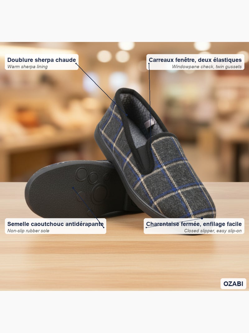 Ozabi chinelos charentaises para homem, forrados, com padrão xadrez e antiderrapantes Preto - Kiabi