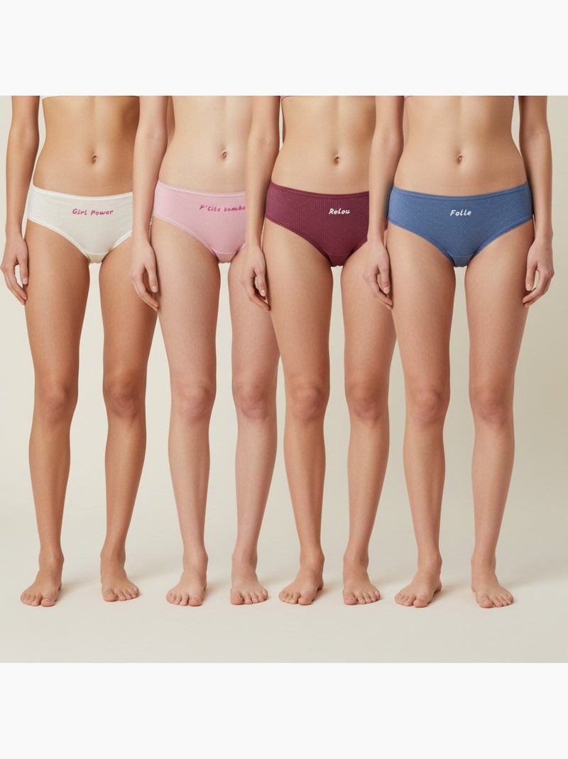 Ozabi cuecas rapariga mensagem humor pois paletados - pack de 4 Ecru - Kiabi