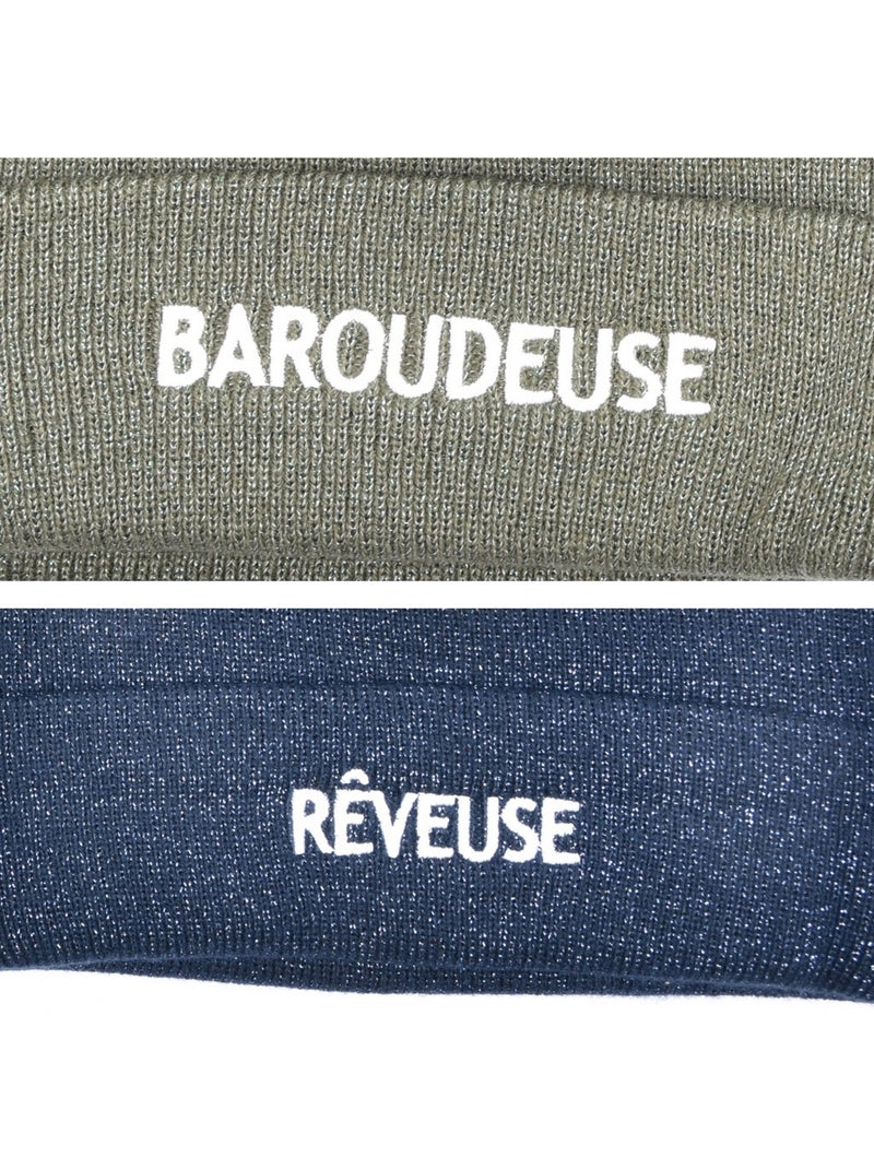 Ozabi gorros mulher lurex com lantejoulas mensagem bordada - pack de 2 Azul Verde - Kiabi