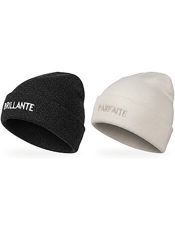 Ozabi gorros mulher lurex com lantejoulas mensagem bordada - pack de 2