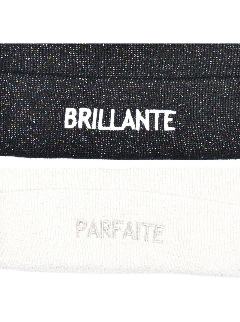 Ozabi gorros mulher lurex com lantejoulas mensagem bordada - pack de 2 Bege/Preto - Kiabi
