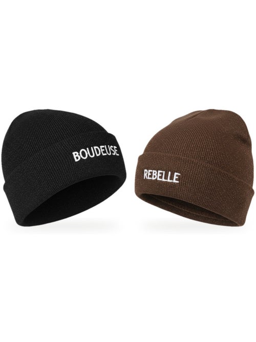 Ozabi gorros mulher lurex com lantejoulas mensagem bordada - pack de 2 - Kiabi Ozabi gorros mulher lurex com lantejoulas mensagem bordada - pack de 2 - Kiabi