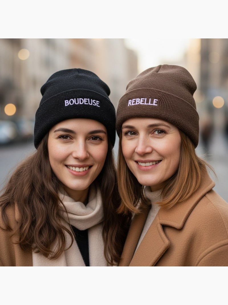 Ozabi gorros mulher lurex com lantejoulas mensagem bordada - pack de 2 Preto Castanho - Kiabi